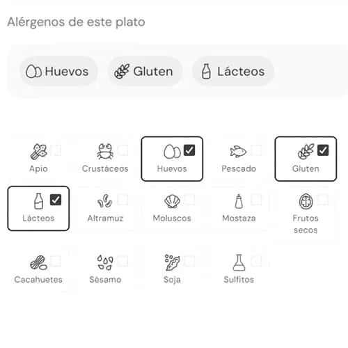 Allergens flagged dish by dish