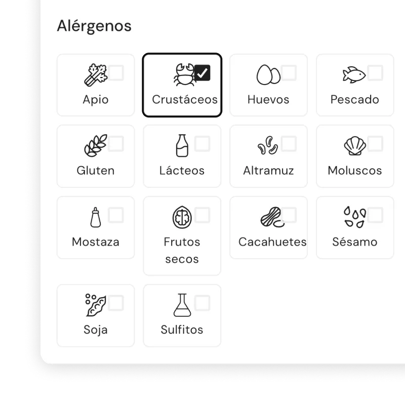 Alérgenos señalados plato a plato