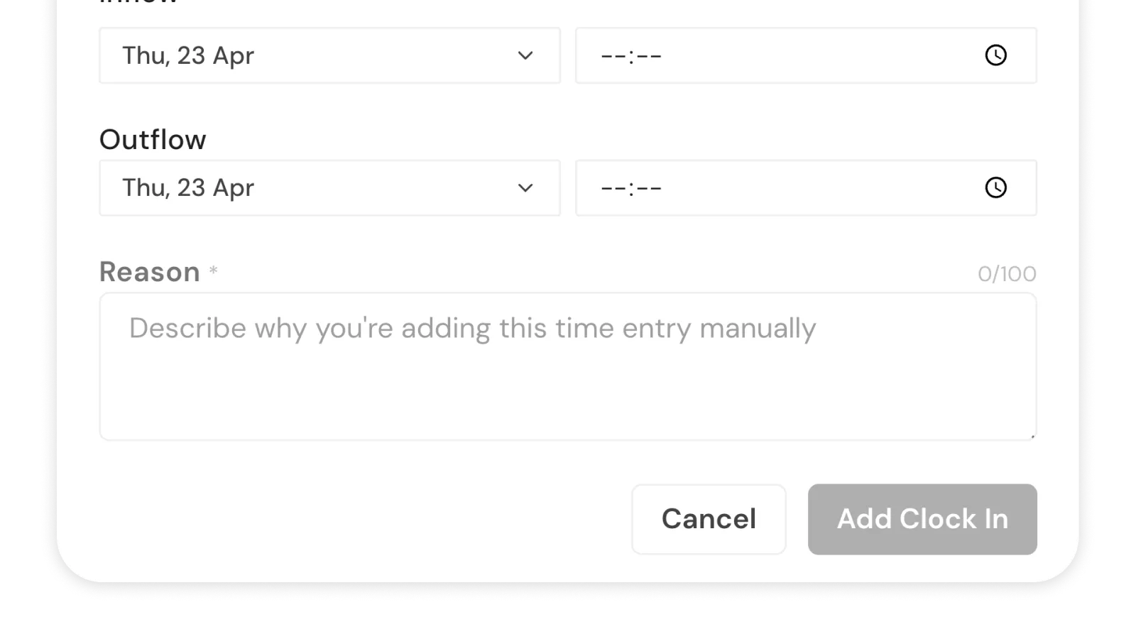Clock-in edit with mandatory reason