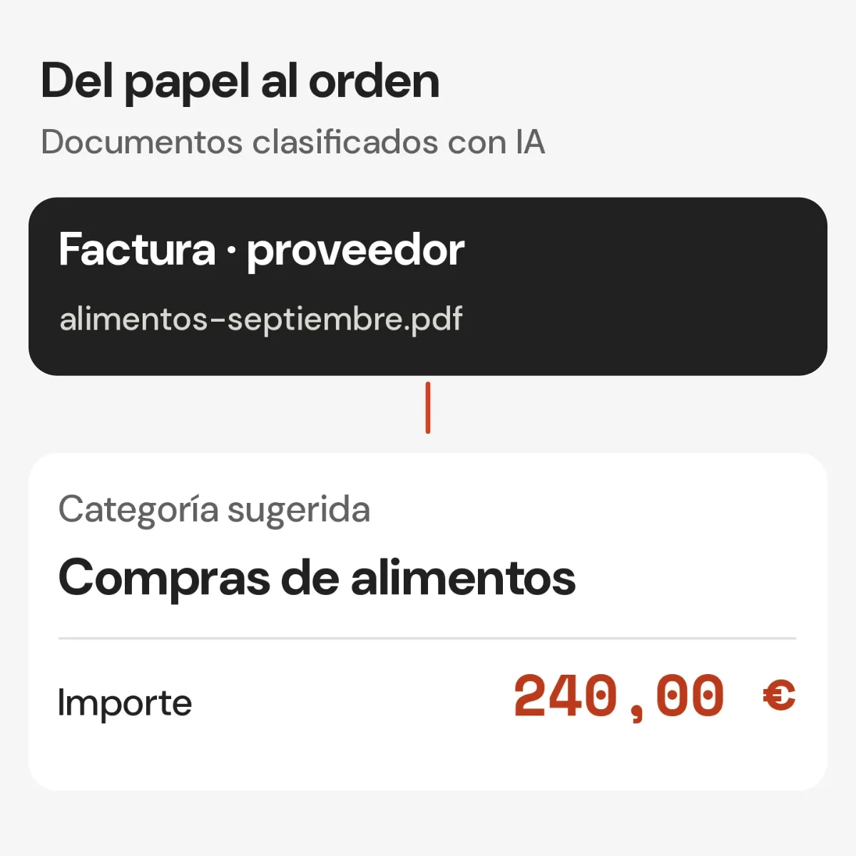 Factura clasificada con IA como compra de alimentos, con su importe.