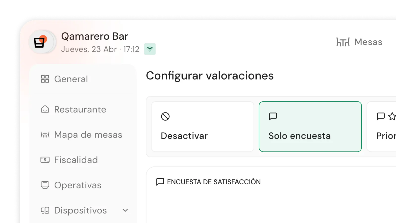 Configuration du filtre de satisfaction