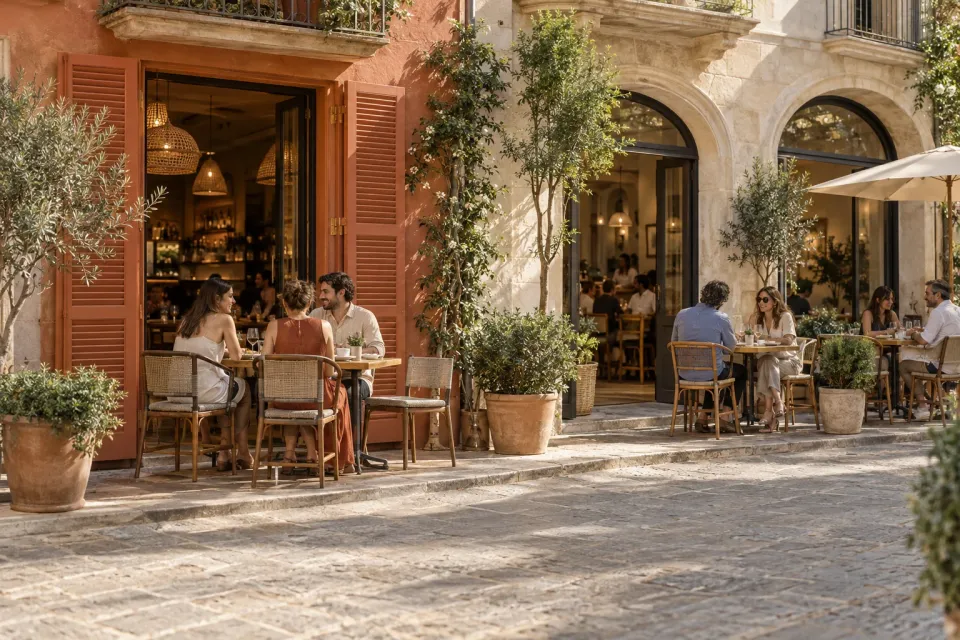 Ilustración de varios restaurantes en un restaurante