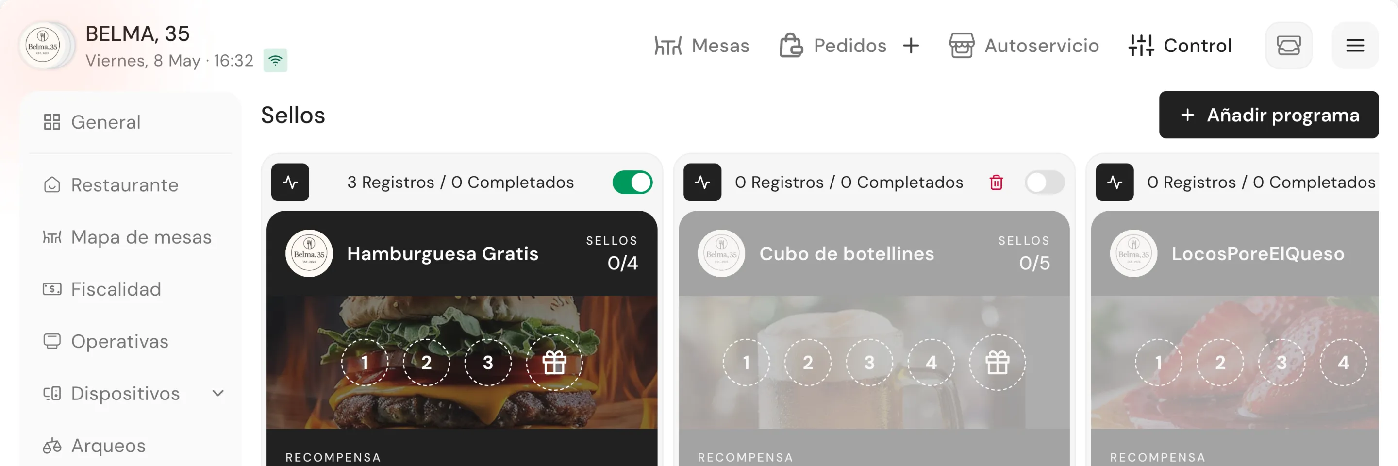 Tessera a punti digitale di Qamarero con progresso e premio