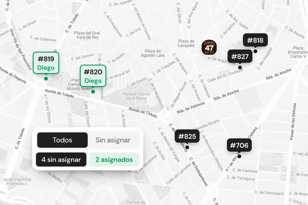 Demostración ilustrativa de mapa y pedidos