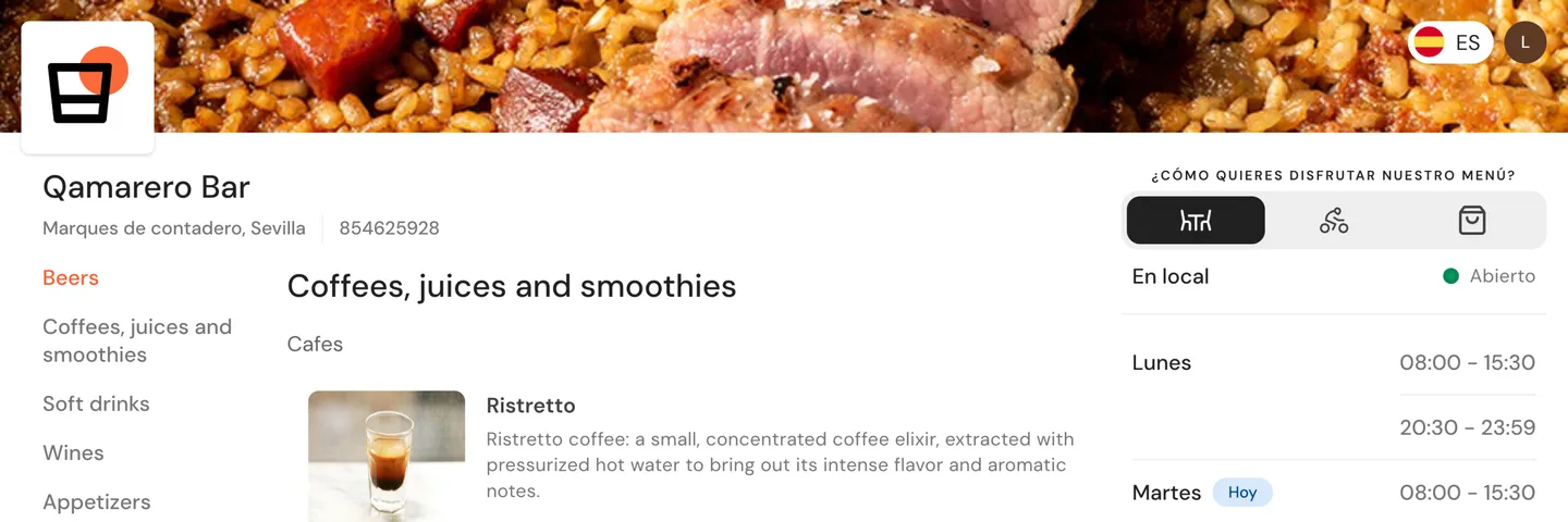 Sito web di ristorante con menu, prenotazioni e ordini collegato al POS