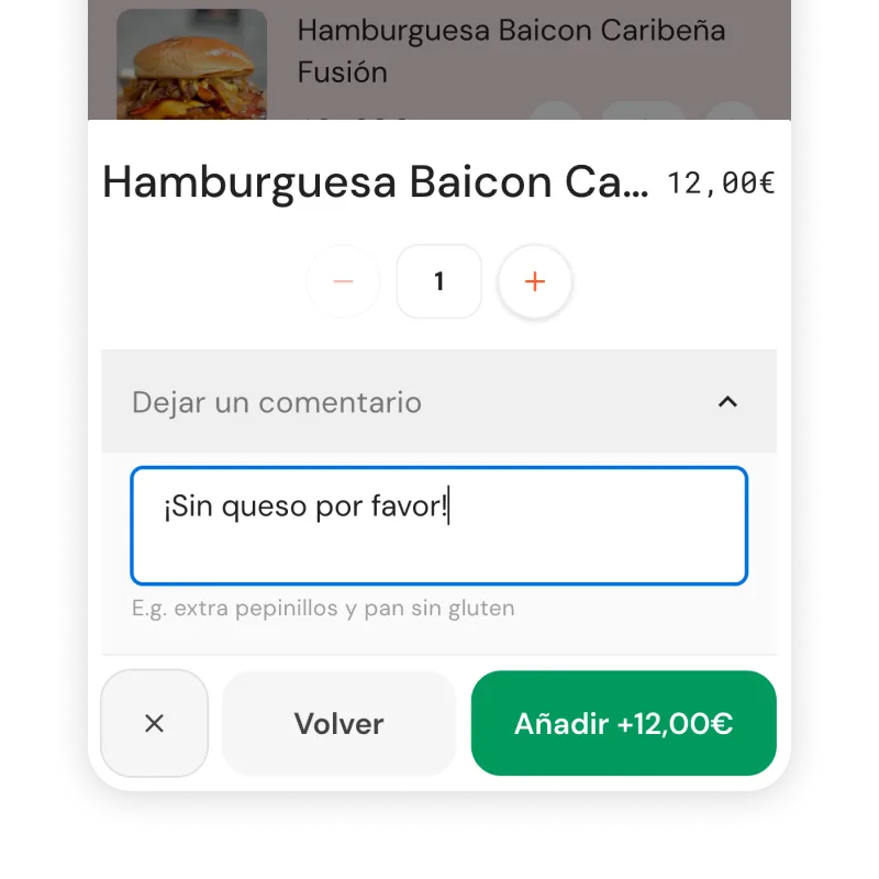 Digital menu with modifiers and notes