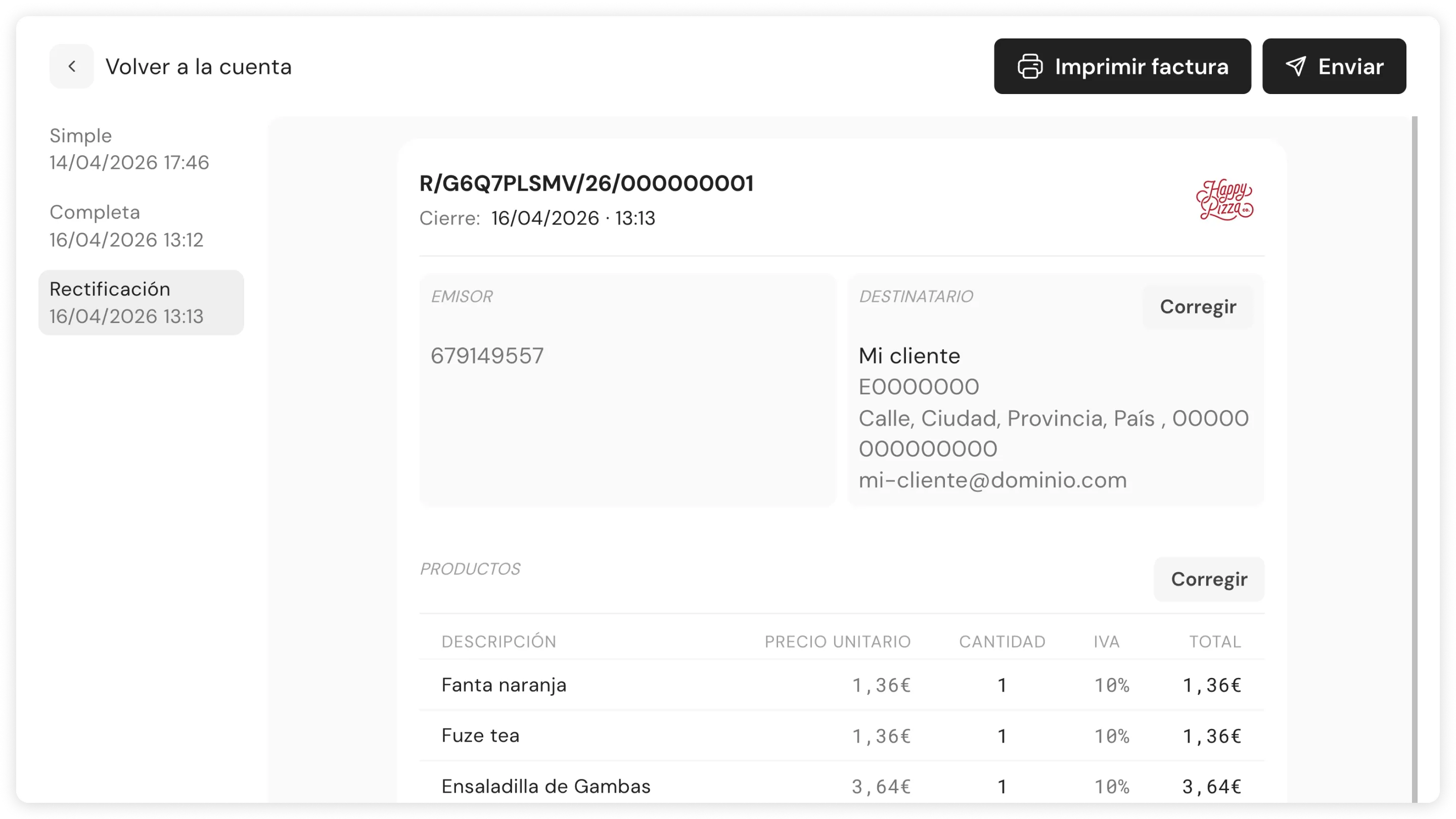 Automatic invoice with tax details