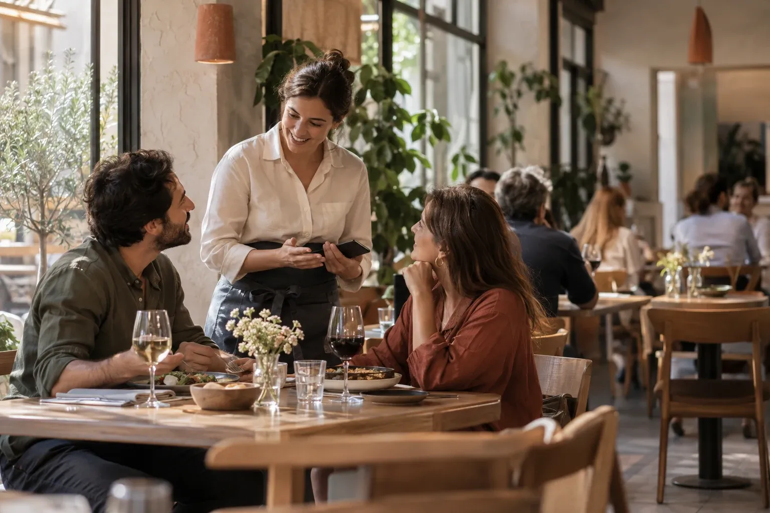 Equipo atendiendo un restaurante durante el servicio