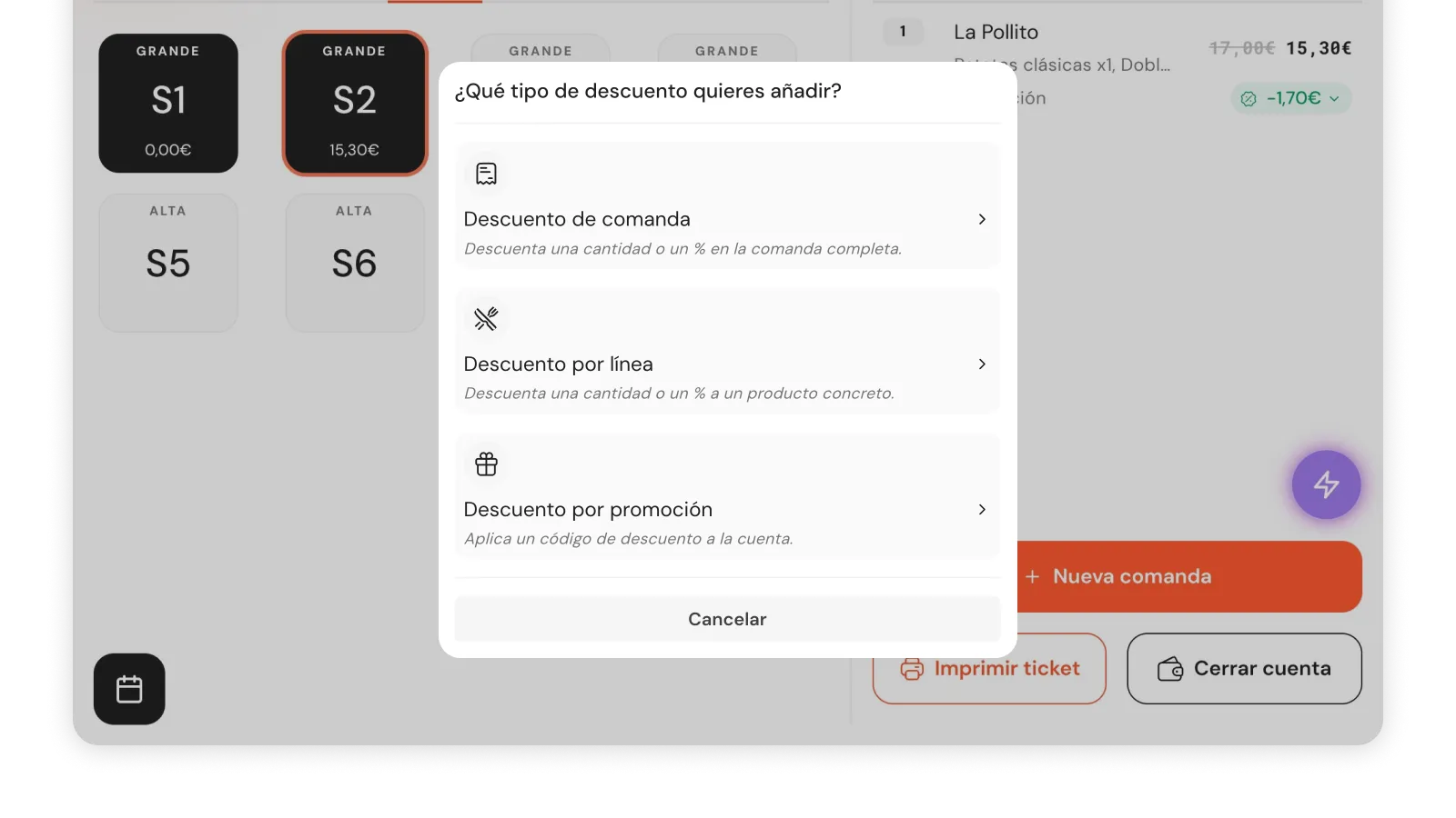 Canje de código promocional desde el POS por el camarero