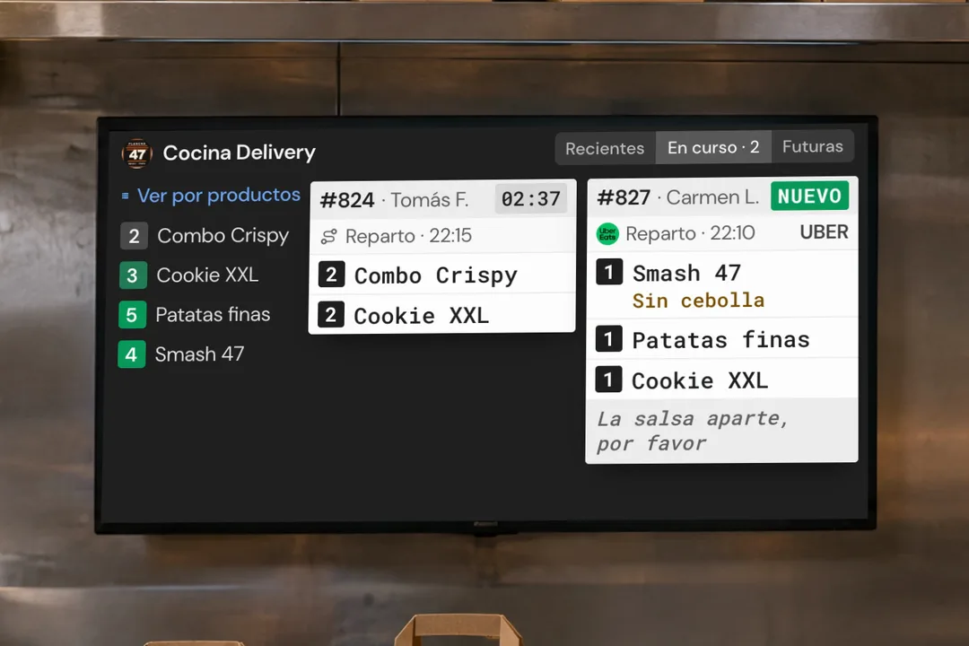 El pedido de Uber Eats #827 llega al TPV y después al KDS