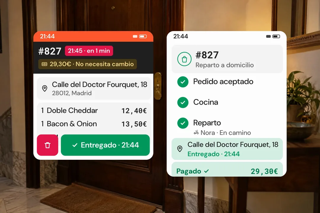 Repartidor entregando una bolsa de comida en casa del cliente