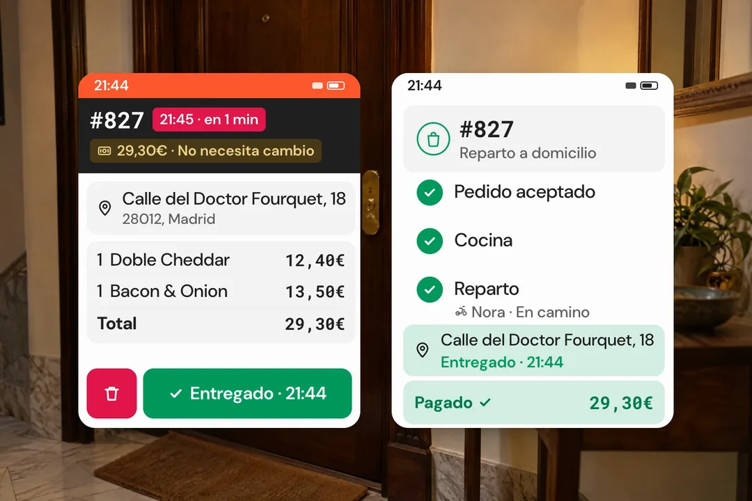Repartidor entregando una bolsa de comida en casa del cliente