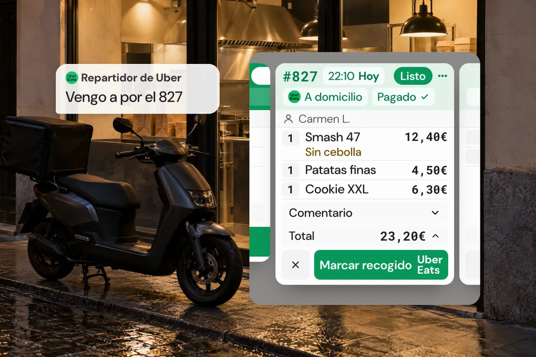 El repartidor de Uber recoge el pedido #827 en Plancha 47