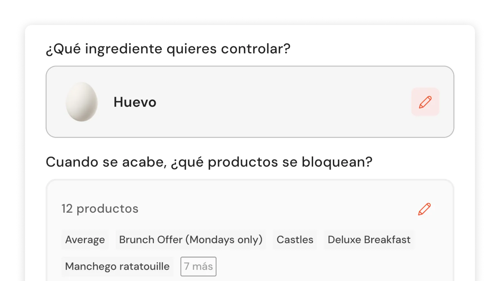 Ingrediente compartido vinculado a múltiples platos en el panel de stock de Qamarero