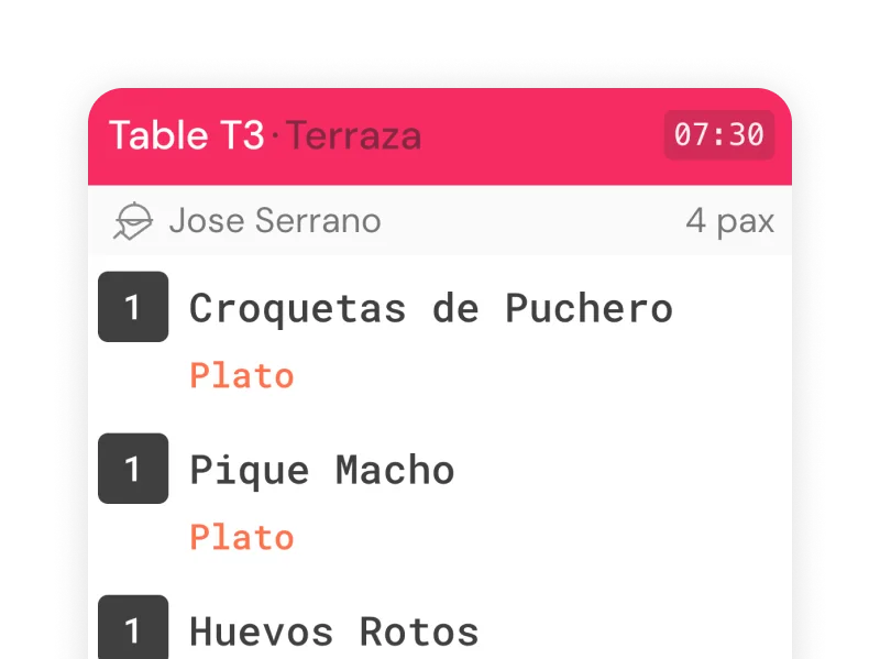 Schermata comande del POS Qamarero