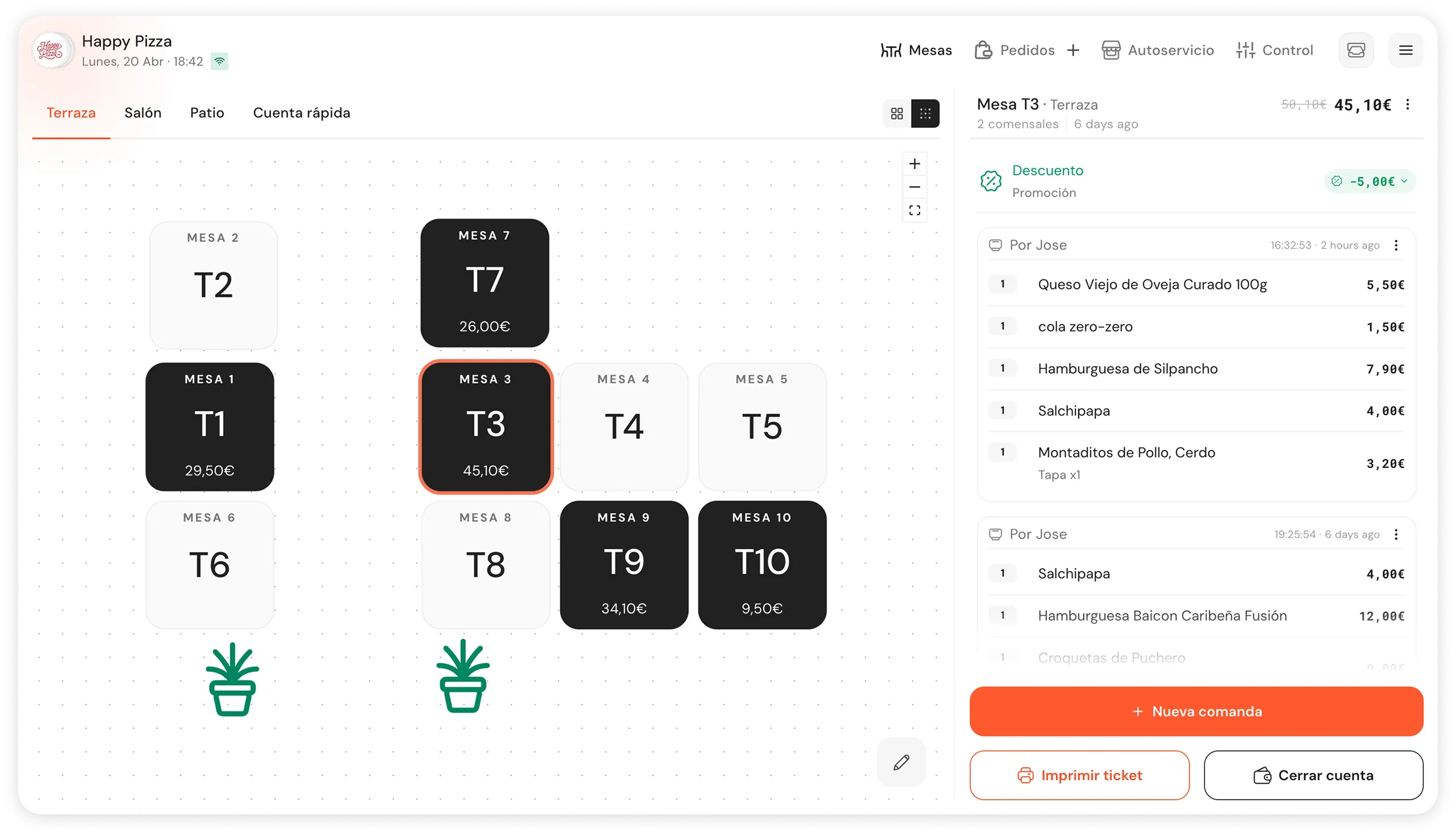 Mappa tavoli del POS Qamarero