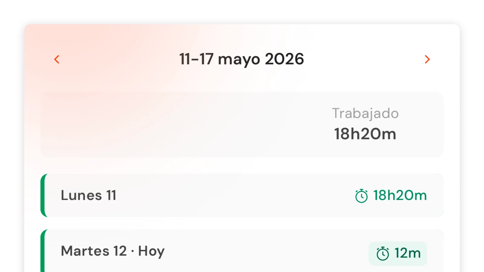 App del camarero con vista de turnos de la semana actual, rol asignado y horas totales