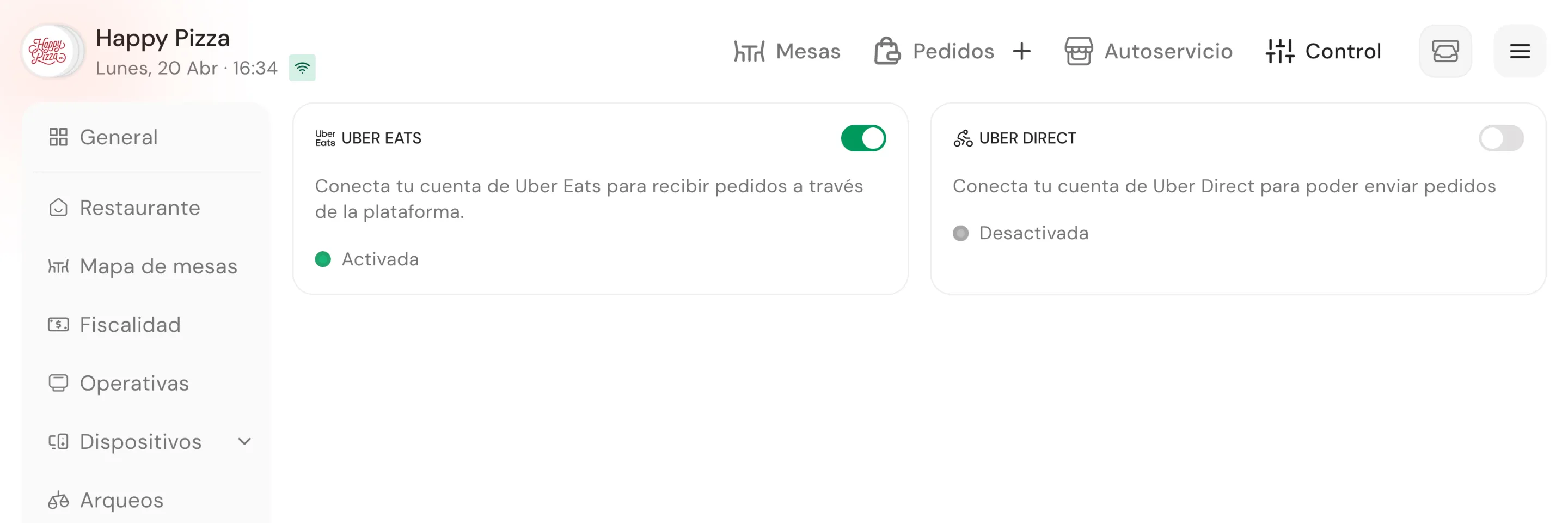 Ordine Uber Eats che entra nel POS di Qamarero